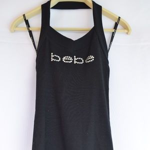 BEBE Halter Top in Black w Signature Logo (S)